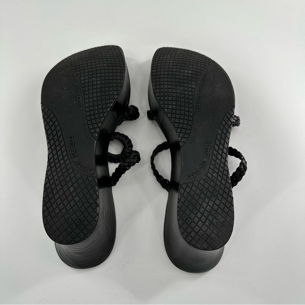 Stuart Weitzman womens sandals 8 black leather braided chunky platform slides - Picture 7 of 12